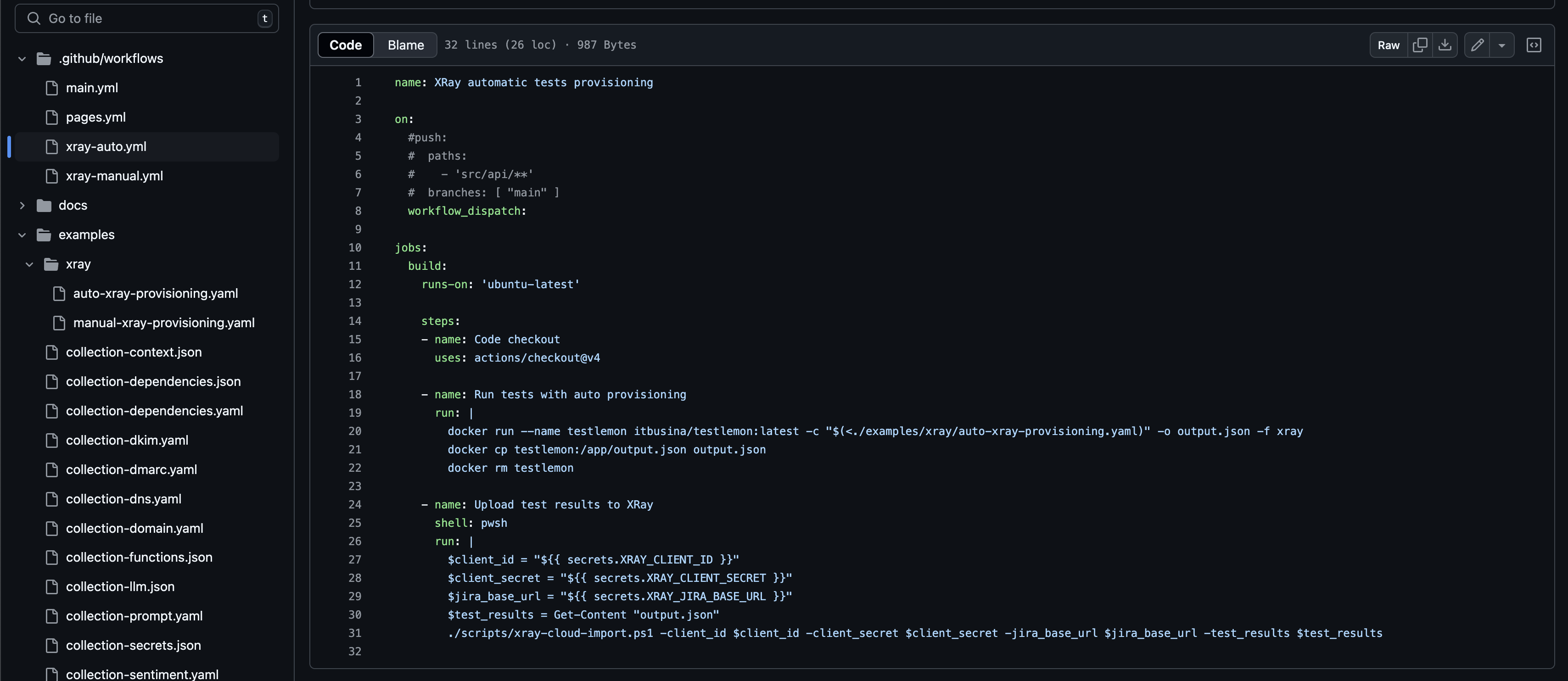 A screenshot of a GitHub Action for Xray report import for Testlemon Jira Xray integration tutorial.