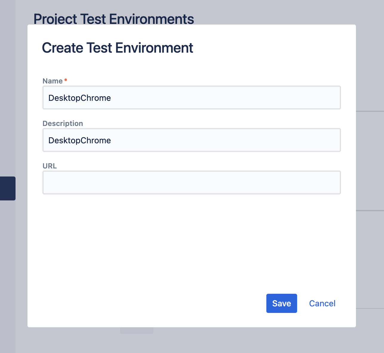 A screenshot of a Xray test environment creation for Testlemon Jira Xray integration tutorial.