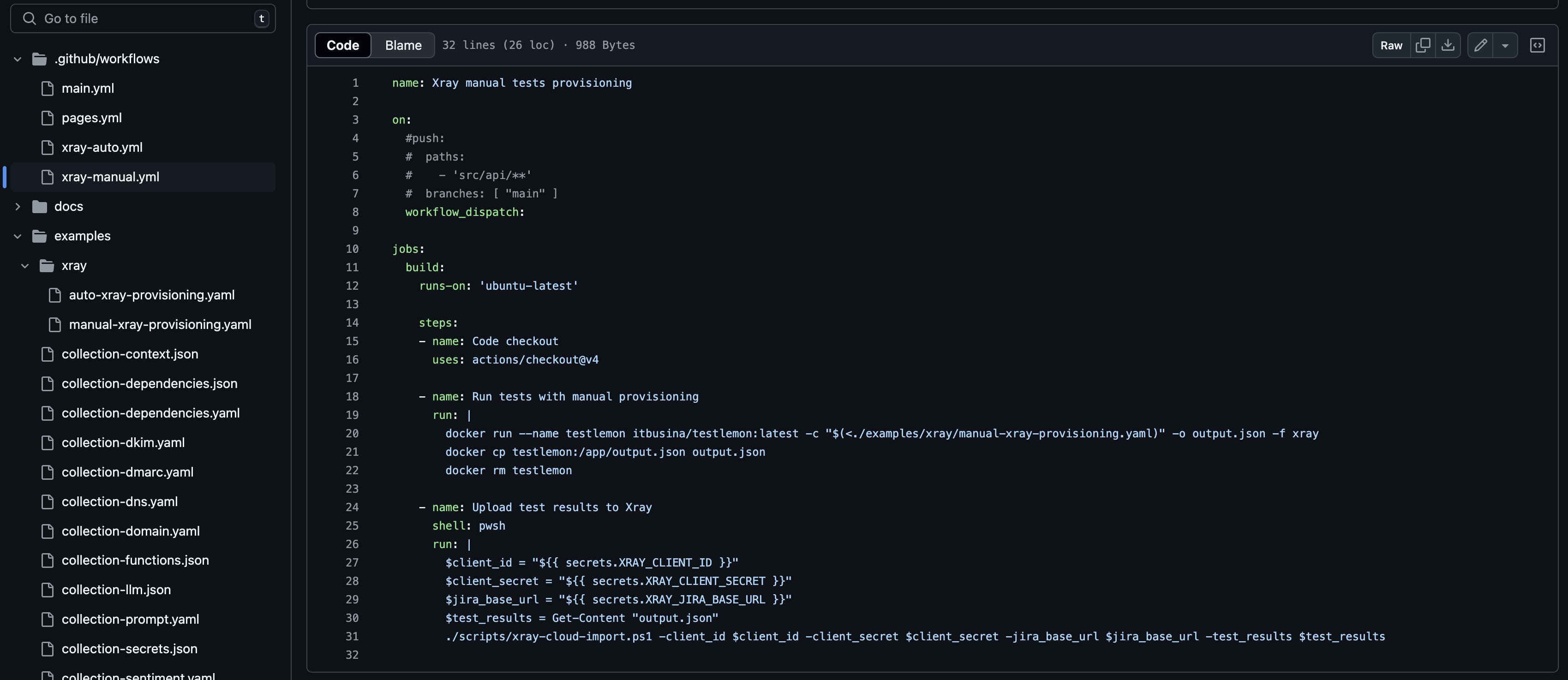 A screenshot of a GitHub Action for Xray report import for Testlemon Jira Xray integration tutorial.