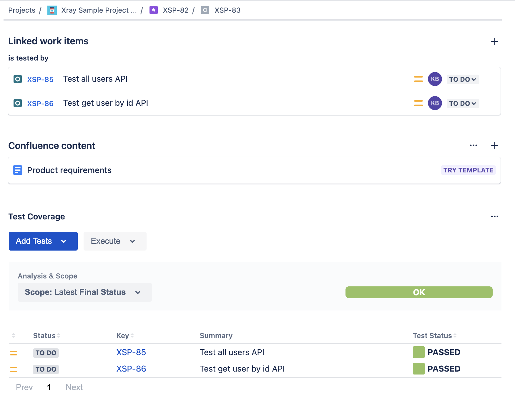 A screenshot of a Jira Test Plan with Xray test results for Testlemon Jira Xray integration tutorial.