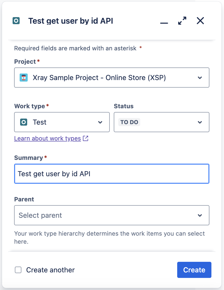 A screenshot of a Jira Test 2 creation for Testlemon Jira Xray integration tutorial.