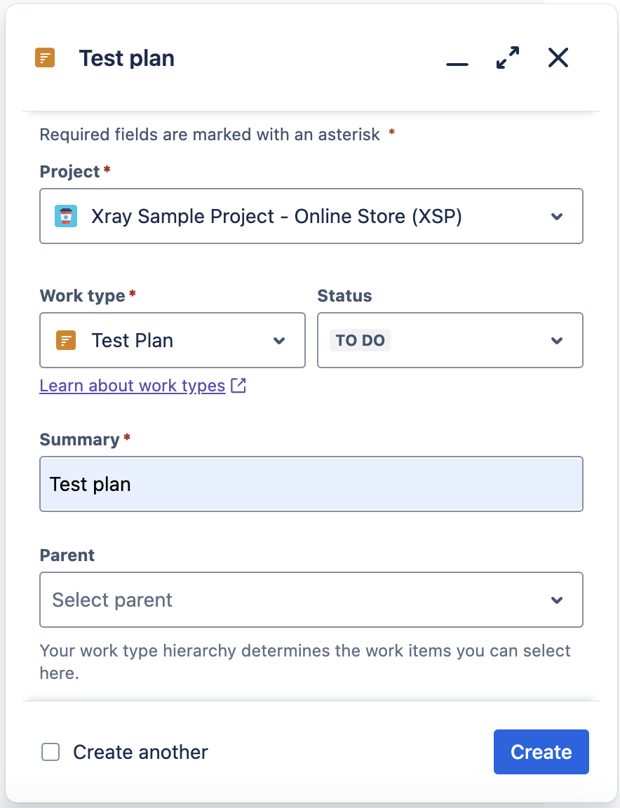 A screenshot of a Jira Test Plan creation for Testlemon Jira Xray integration tutorial.