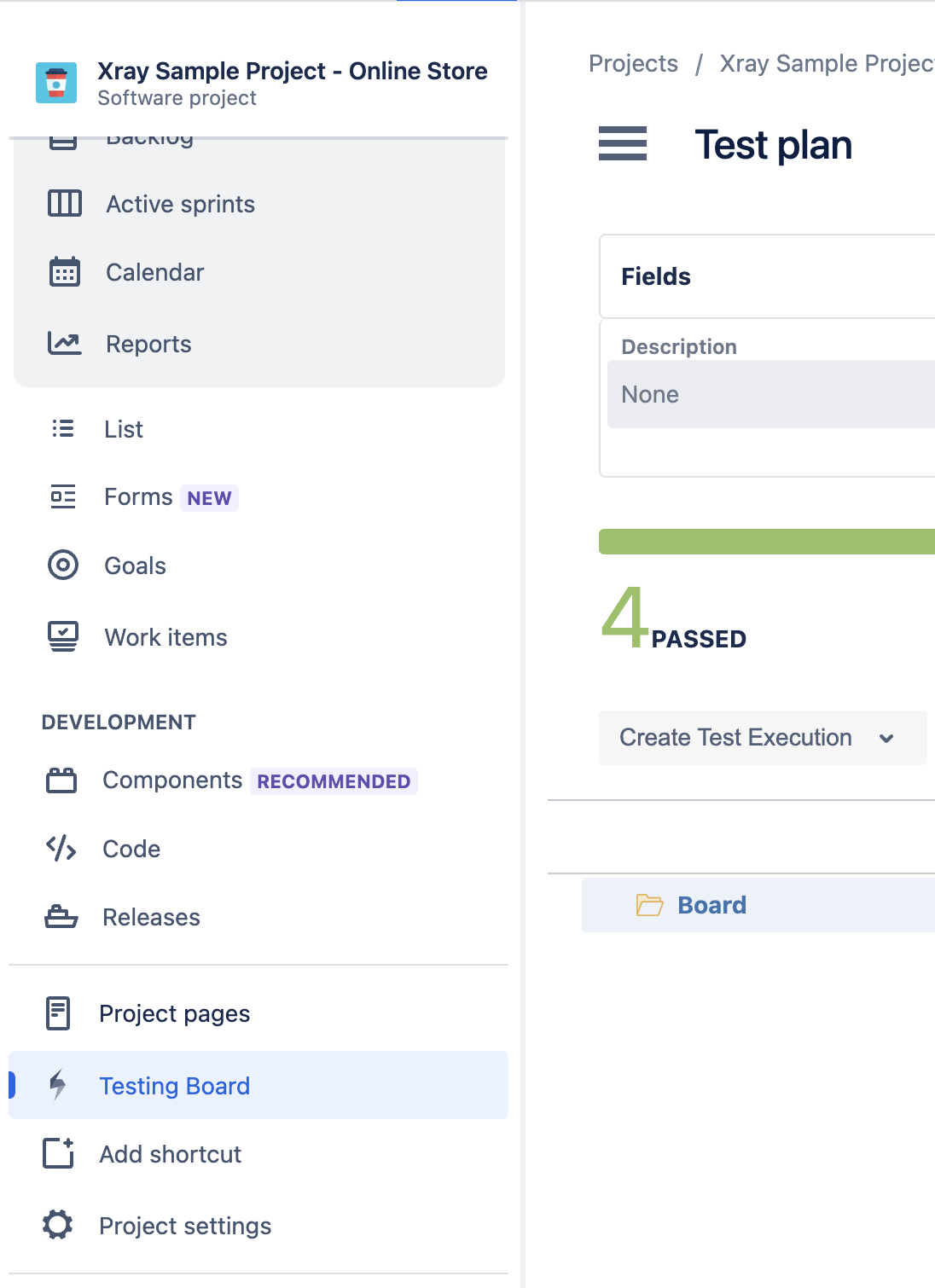 A screenshot of a Xray Testing Board menu for Testlemon Jira Xray integration tutorial.